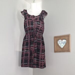 Banana Republic Black and Mauve Patterned Ruffle Dress